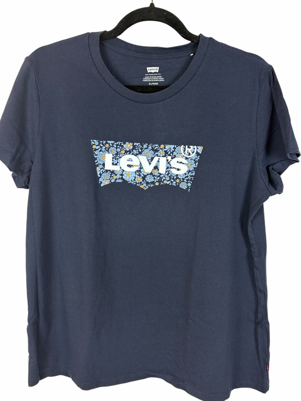 Levi’s Floral Batwing Logo Graphic T-Shirt Navy Blue Cotton Tee XL